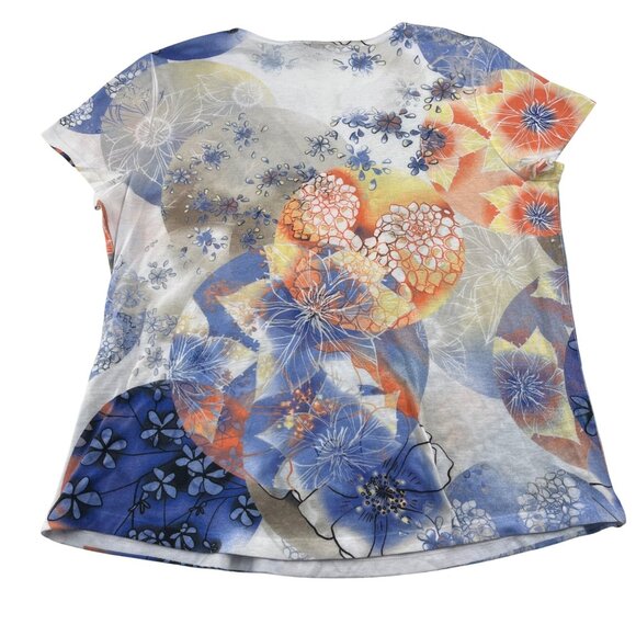 Chicos Womens Floral Print Top Size 2 Polyester‎ Short Sleeve V-Neck - Picture 5 of 5